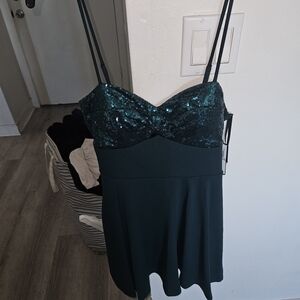 Green Sequin Spaghetti Strap Dress